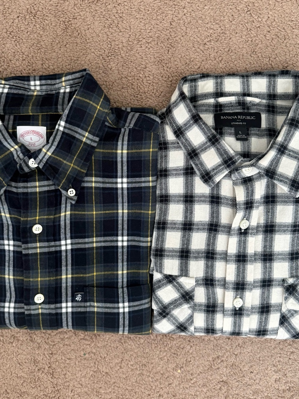 Brooks Brothers Banana Republic Lot of 2 Plaid Flannel Button Downs Size L